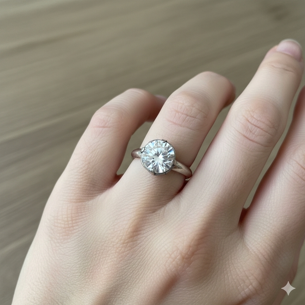Silver & Clrystal Stone Solitaire Ring